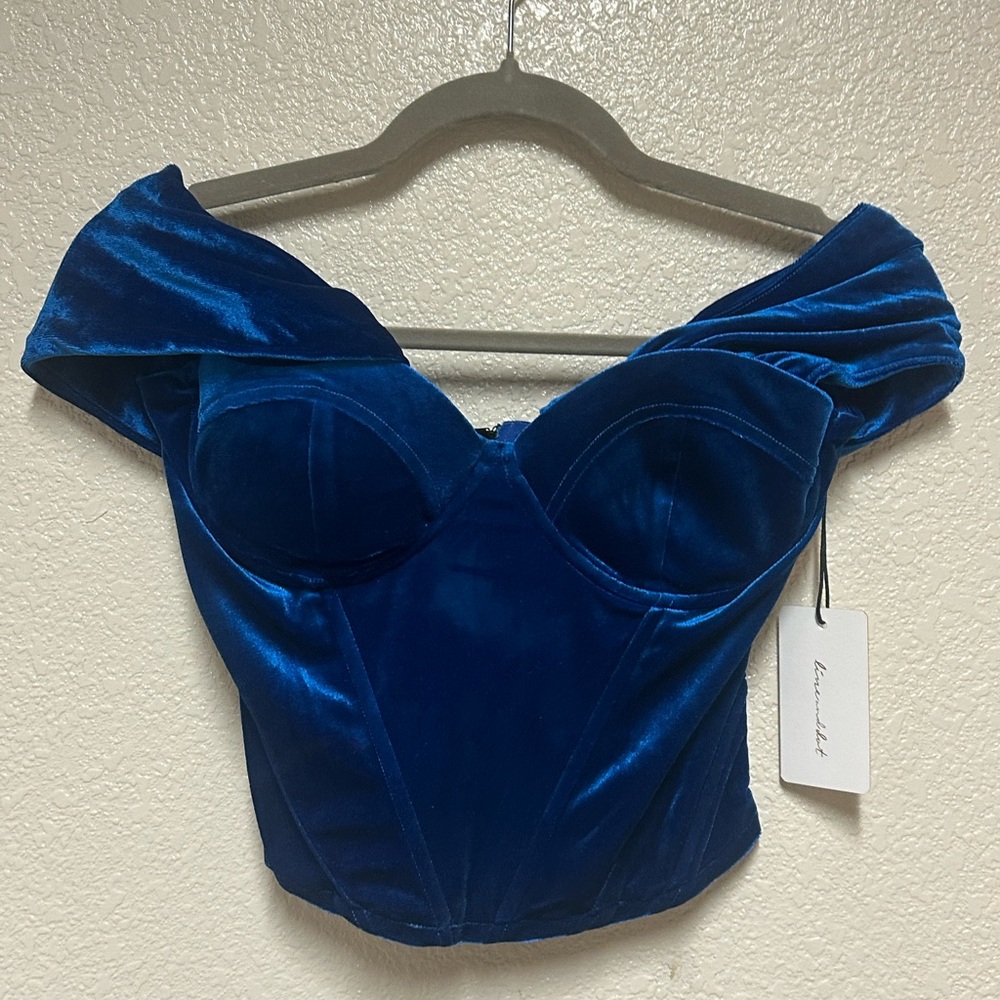 NWT Line & Dot Velvet Corset Top in Sapphire - Size Small